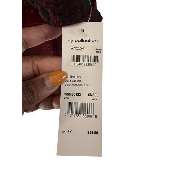 NY Collection Women Button Down Blouse Plus Red Holiday Christmas Festive 3X - Picture 3 of 12